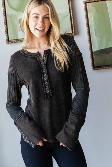 Ladies Black Henley